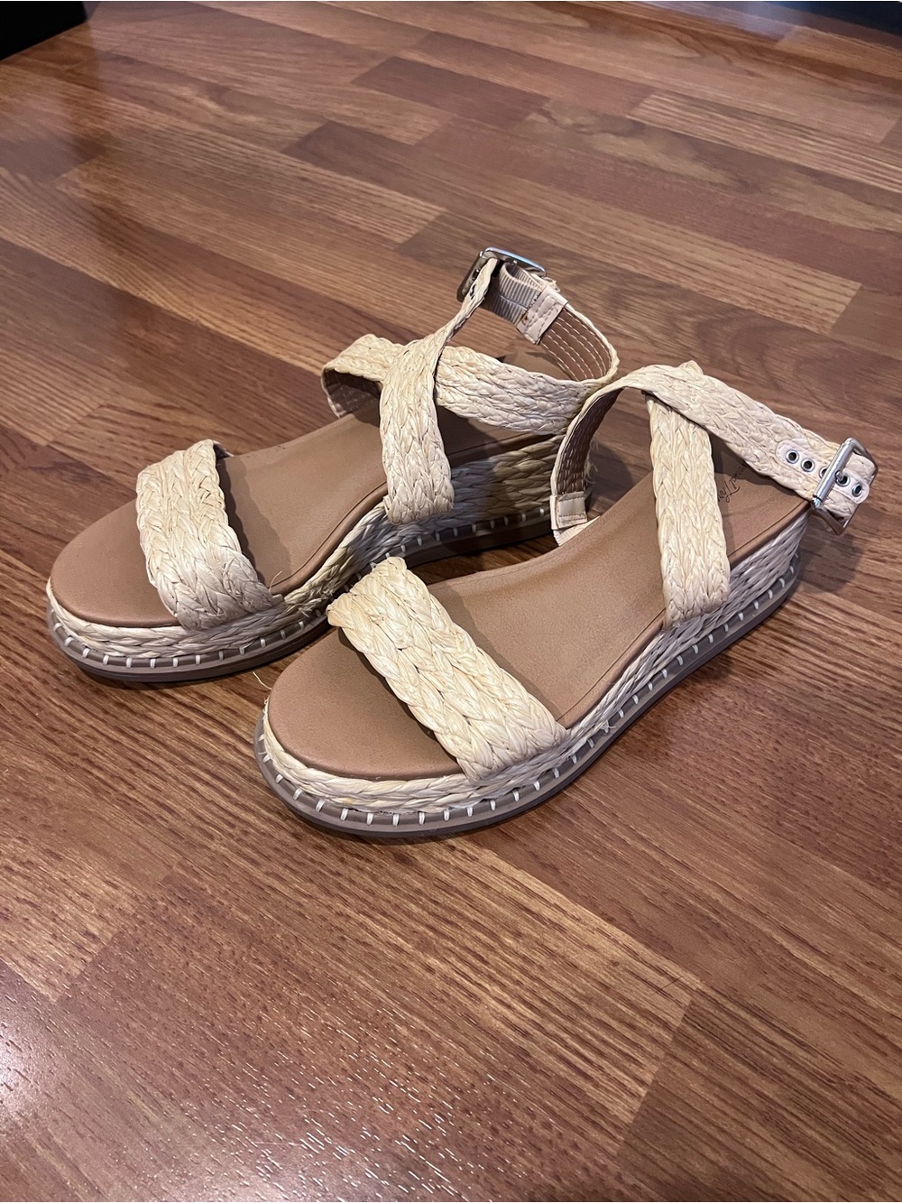 Universal Thread Kayla beige braided wedge heel sandals